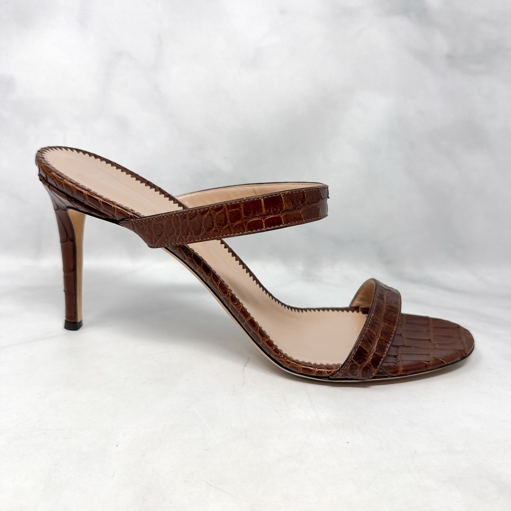 Giuseppe Zanotti Basic Croc Leather Minimalist Slide Mule Sandal Heels Brown 42
